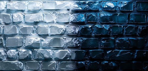 Wall Mural - minimalist crystal brick wall in dual shades of midnight blue and frost, tranquil abstract backgroun