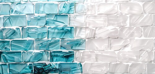 Wall Mural - minimalist crystal brick wall in dual shades of blue and white, abstract background