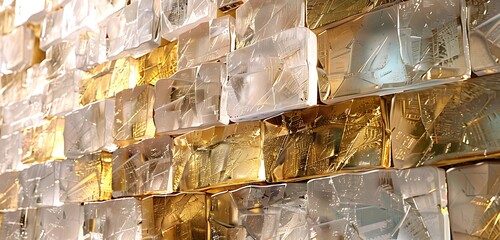 Wall Mural - minimalist crystal brick wall with gold and quartz combination, ethereal abstract background