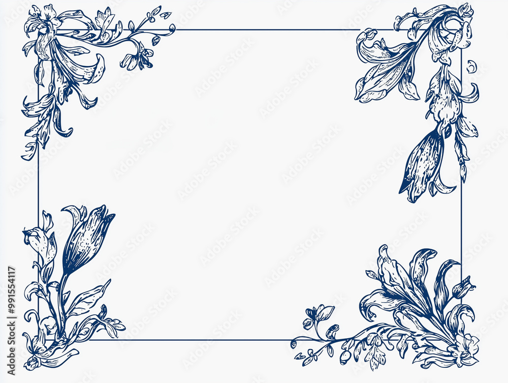Delicate Boder Delicate floral border with hand-drawn botanical illustration elements ...