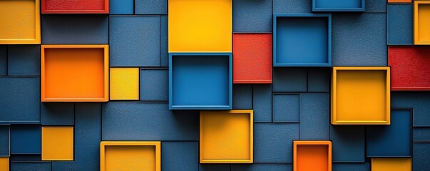 Poster - Abstract background with vibrant blue, yellow, and red geometric shapes forming a dynamic modern design