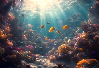 Underwater Coral Reef with Sunbeams