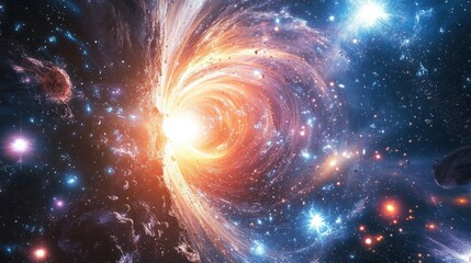 Wall Mural - bright cosmic explosion with swirling galaxies and stars forming in the vast universe, a visual of t