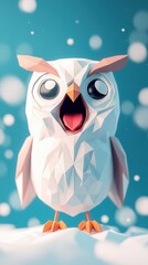 Poster - Low Poly Owl in Winter Wonderland.