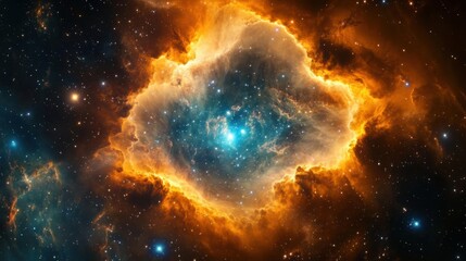 Wall Mural - bright nebula cloud expanding, with stars and galaxies forming in the background, representing the b