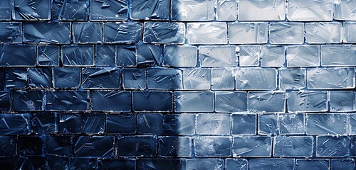 Wall Mural - minimalist crystal brick wall in dual shades of midnight blue and frost, tranquil abstract backgroun