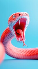 Poster - 3D Pink Snake on Blue Background.