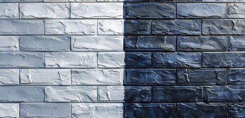 Wall Mural - minimalist crystal brick wall with one side in navy blue and the other in light gray, sleek texture 