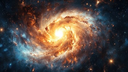 Wall Mural - cosmic explosion with swirling gases and galaxies expanding outward, representing the big bang's ene