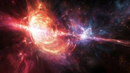 Wall Mural - cosmic light and energy waves expanding outward, symbolizing the universe's explosive birth after th