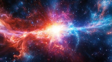 Wall Mural - cosmic light and energy waves expanding outward, symbolizing the universe's explosive birth after th