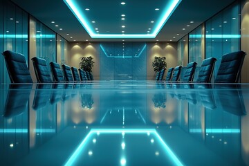 Wall Mural - Empty conference room with chairs and a large table.