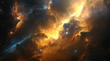 Wall Mural - cosmic scene with nebula clouds and exploding stars, symbolizing the chaotic energy of the big bang