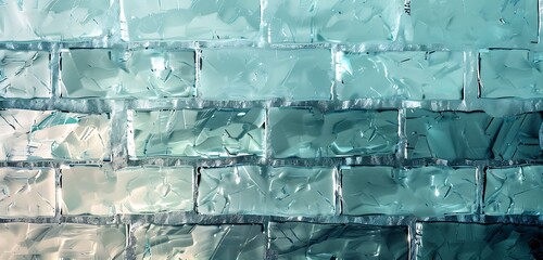 Wall Mural - minimalist crystal brick wall in dual shades of ice blue and platinum, minimalistic concept