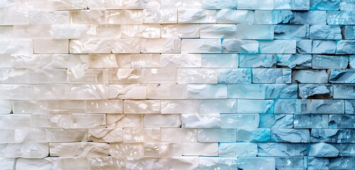 Wall Mural - minimalist crystal brick wall in dual shades of ocean blue and ivory, serene abstract background
