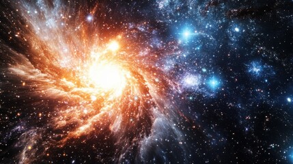 Wall Mural - expanding galaxy with bright stars and cosmic dust, representing the universe's formation after the 