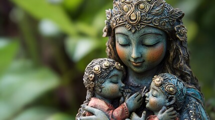 17. A nurturing mother goddess cradling children in her arms