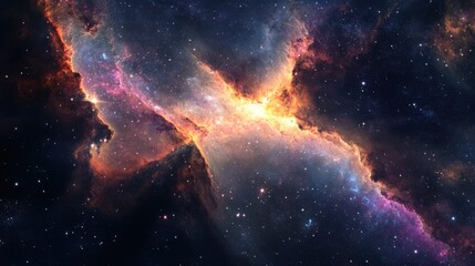 Wall Mural - expanding galaxy with nebula clouds and cosmic dust, showcasing the early moments after the big bang