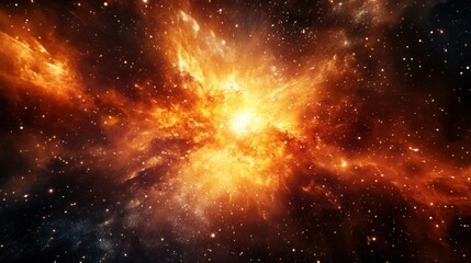Wall Mural - fiery explosion of particles and gases in space, illustrating the intense moment of the universe's c