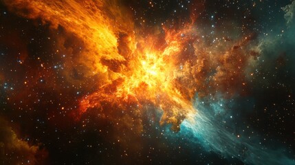 Wall Mural - fiery explosion of particles and gases in space, illustrating the intense moment of the universe's c