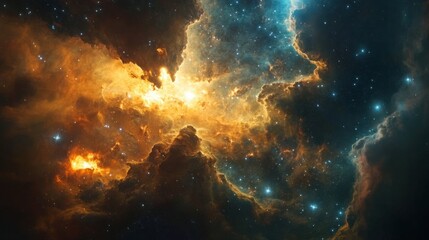 Wall Mural - glowing nebula clouds and stars forming in a vast cosmic explosion, symbolizing the birth of the uni