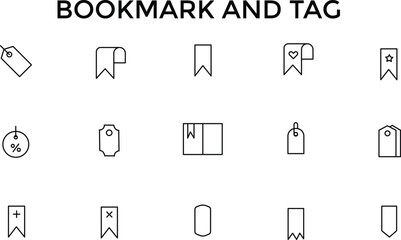 Wall Mural - bookmark and tag icon set. save sign collection. bookmark with add, remove, plus, star, check. for t