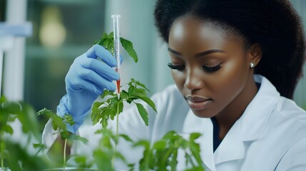 Poster - Female Scientist Examining a Plant with a Pipette