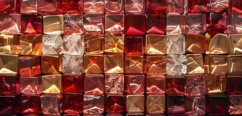 Wall Mural - minimalist crystal brick wall with gold and ruby combination, contemporary minimalism