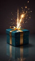 Celebration gift box with a sparkler for holiday designs.