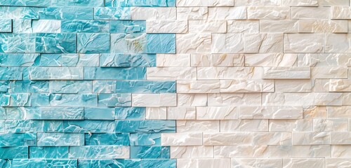 Wall Mural - minimalist crystal brick wall in dual shades of ocean blue and ivory, serene abstract background