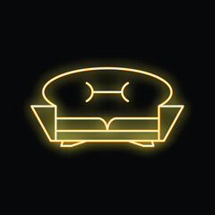 Sticker - Yellow neon sign depicting a sofa glowing on black background