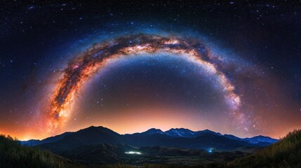 Wall Mural - bright milky way galaxy arching across a starry night sky, with vibrant colors and dense star cluste