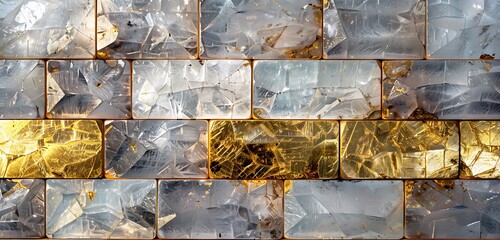 Wall Mural - minimalist crystal brick wall with gold and quartz combination, ethereal abstract background