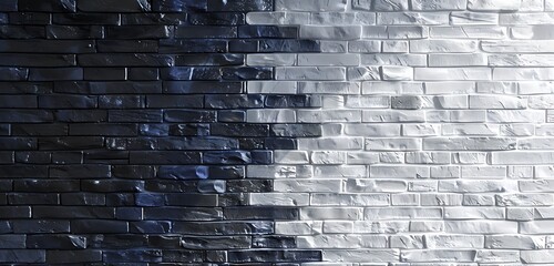 Wall Mural - minimalist crystal brick wall with one side in navy blue and the other in light gray, sleek texture 