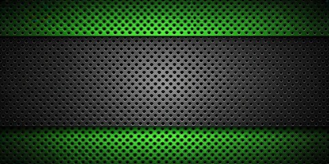 Dark Perforated Background with Vibrant Green and Black Squares for Modern Design