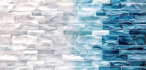 Wall Mural - minimalist crystal brick wall in dual shades of blue and white, abstract background