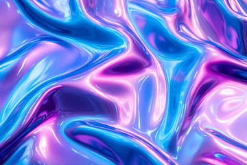 Wall Mural - 3d render metallic liquid background. abstract neon texture. rainbow 3d holographic foil. wavy gloss