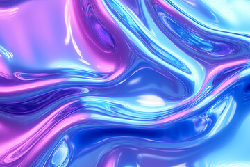 Wall Mural - 3d render metallic liquid background. abstract neon texture. rainbow 3d holographic foil. wavy gloss
