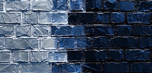 Wall Mural - minimalist crystal brick wall in dual shades of midnight blue and frost, tranquil abstract backgroun