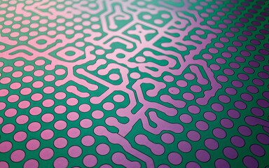 circuit board design. abstract pattern of a circuit board with pink lines and green dots, representi