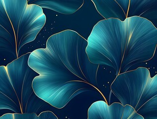 Abstract Blue and Gold Leaves