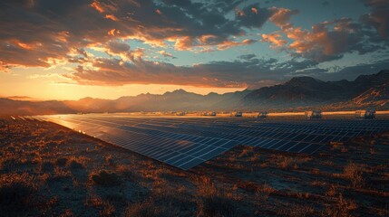 Future of Clean Energy - Solar Farm on Barren Landscape Emphasizing Environmental Impact Reduction.