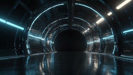 Circular light-filled tunnel with futuristic animation.