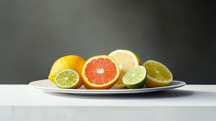 Freshly sliced citrus fruits on a plate, showcasing vibrant colors and textures, perfect for healthy eating and culinary inspiration.