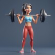© Cad3D.Expert - 3D illustration of a fit woman lifting a barbell in a gym. Strength training, fitness, and a healthy lifestyle in cartoon style.