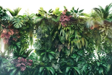 Poster - Vertical garden with various plants and foliage growing on a stone or brick wall