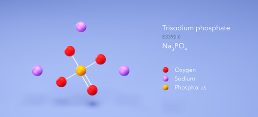 Poster - trisodium phosphate molecule, molecular structure, e339(iii), 3d model, Structural Chemical Formula and Atoms with Color Coding