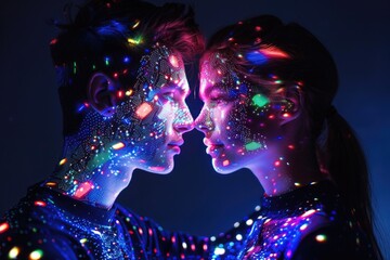 Poster - A couple with vibrant, glowing body paint