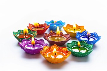 Poster - A group of colorful candles stacked on top of each other, ideal for use in party or celebration scenes