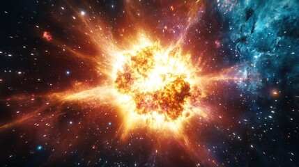 Wall Mural - bright supernova explosion, sending shockwaves and debris outward from a dying star in deep space